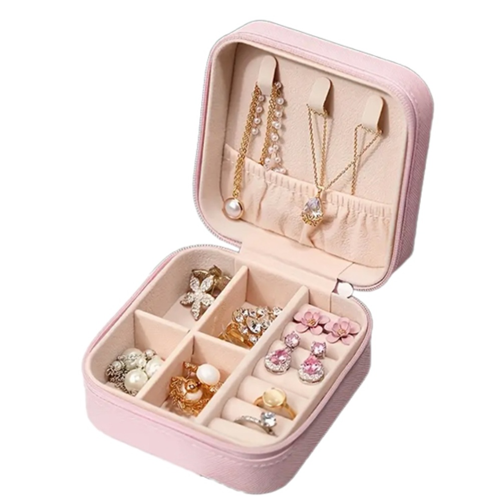 Pink Small PU Leather Jewelry Organizer Box -- Multiple Sections - Zipper - NWT - Picture 2 of 5